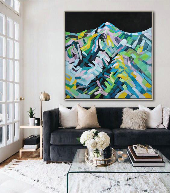 Hand Made Abstract Art,Oversized Abstract Landscape Painting,Contemporary Art Acrylic Painting,Black,Green,Blue,White.etc